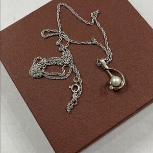 1980’s Sterling Pearl & Stone Pendant  Marked on Back STER.